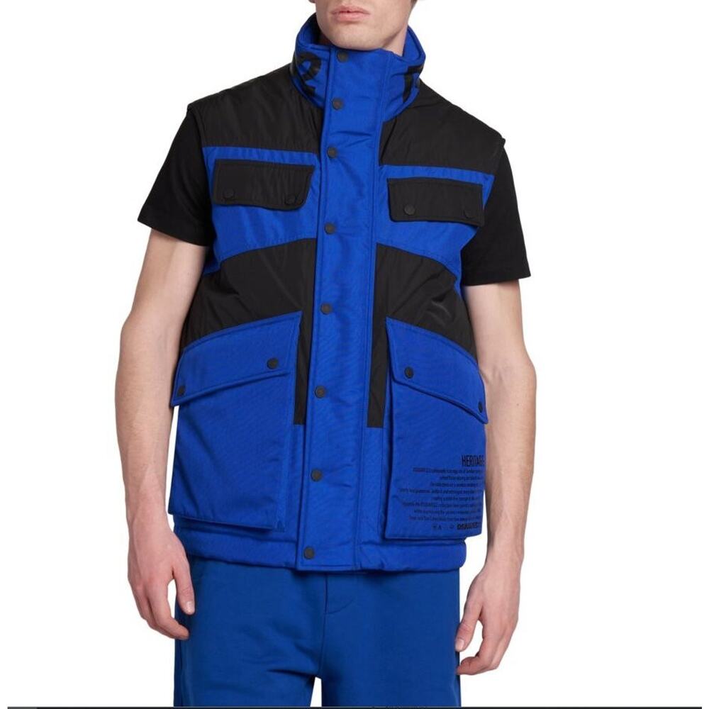 $2,495 NWT DSquared2 Blue Artic Puffer Vest Mock Neck Wraparound Logo Print M/50